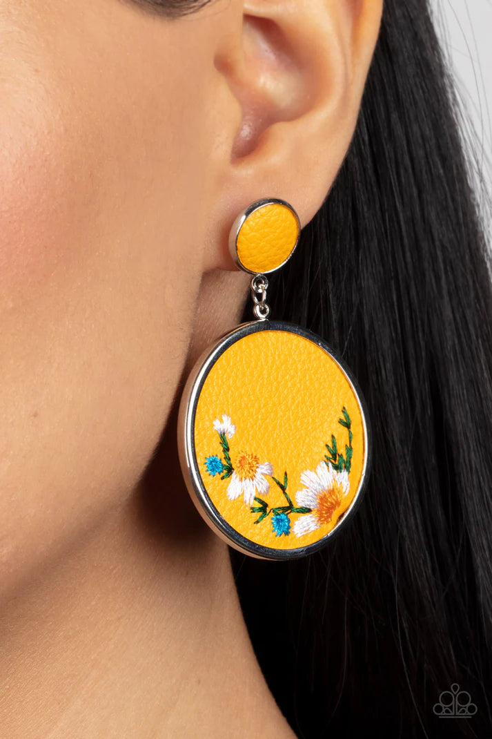 Embroidered Gardens - Yellow  Post Earrings