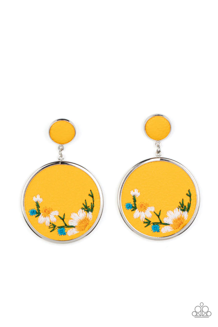 Embroidered Gardens - Yellow  Post Earrings