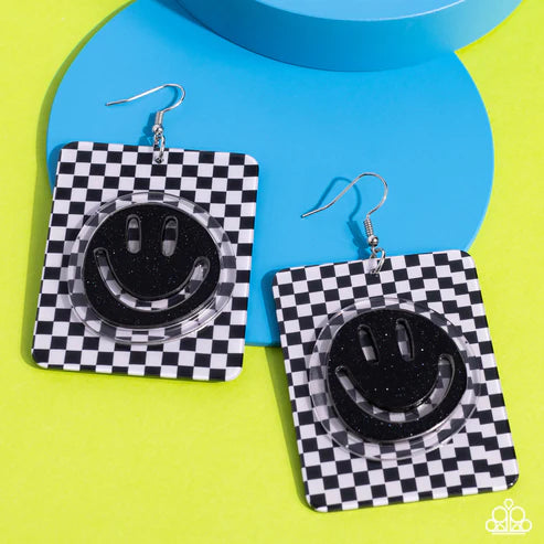 Cheeky Checkerboard - Black  Earrings